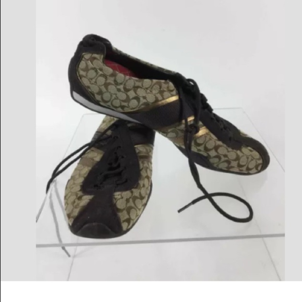 Coach Brown/Tan Logo Jacquard Suede Trim Sneakers